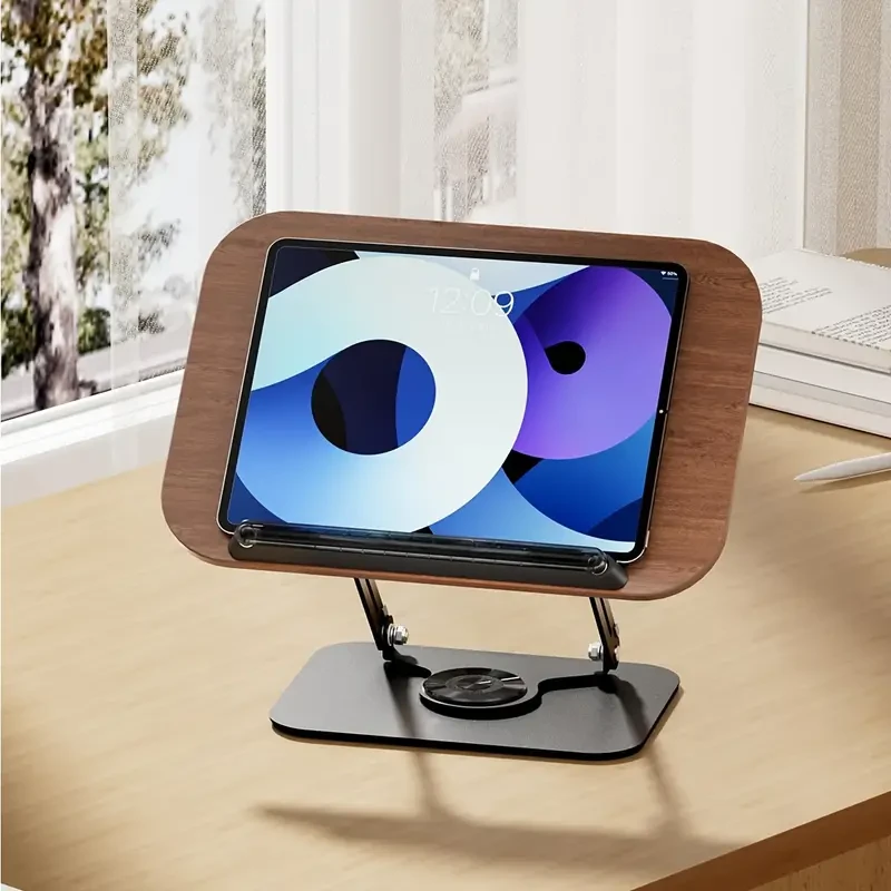 Adjustable Book Stand: 360 Rotating Base, Height & Angle Adjustable, Foldable & Portable