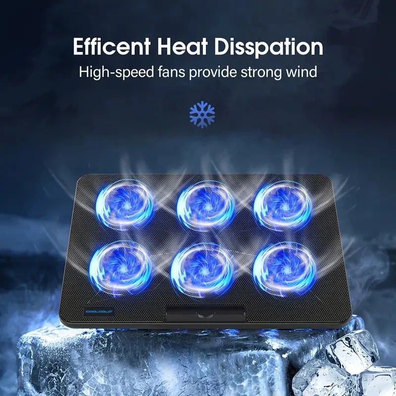 Ultra Slim Laptop Cooling Pad - 6 Quiet LED Fans for Efficient Cooling, Adjustable Fan Speed, USB Powered, Portable Design for 15.6-17 Inch Laptops