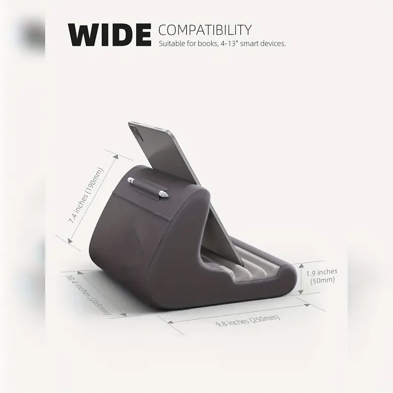 Universal Tablet Pillow Holder Stand - Ergonomic Soft Pad for Bed and Lap with Stylus Mount, Pocket, and Adjustable Viewing Angle for 4-13