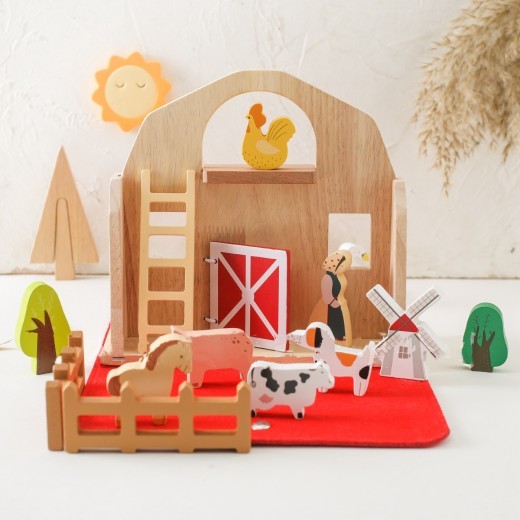 Barn Suit Wooden Building Blocks Cognitive Early Education Enlightenment Toys