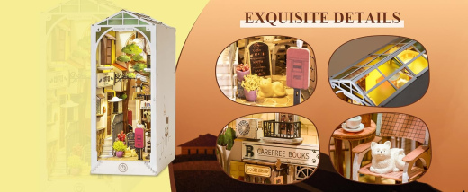 ROBOTIME Rolife DIY Book Nook Kit Bookend Stand Bookshelf Insert Bookcase Miniature Doll House Light 3D Puzzles TGB01-09