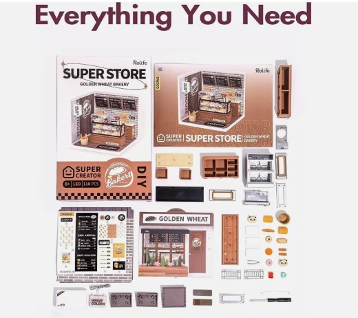 ROBOTIME DIY Miniature Dollhouse Kits Super Bakery Craft Kit For Xmas Gifts DW005B