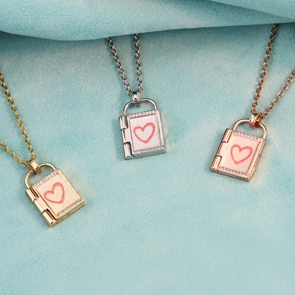 Creative Diy Lettering Color Printing Photo Frame Padlock Necklace