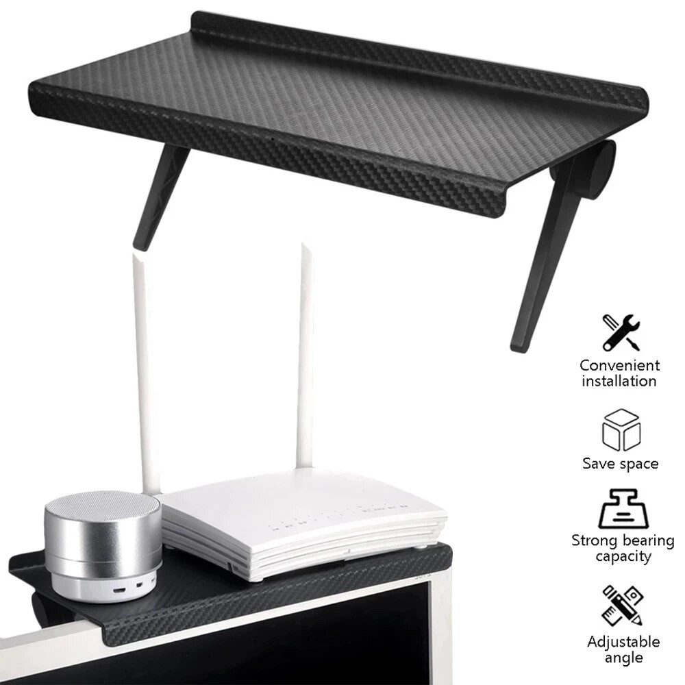 Computer & TV Screen Storage Rack Wireless Router & Set-Top Box Organizer, No-Perforation Bracket
