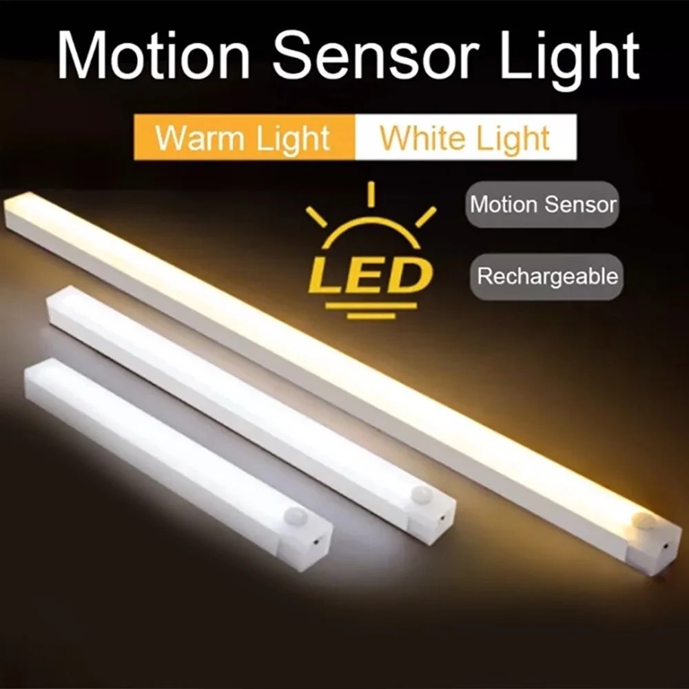 LED Motion Sensor Bar Light Type-C Rechargeable, Dimmable Night Light with Motion Detection