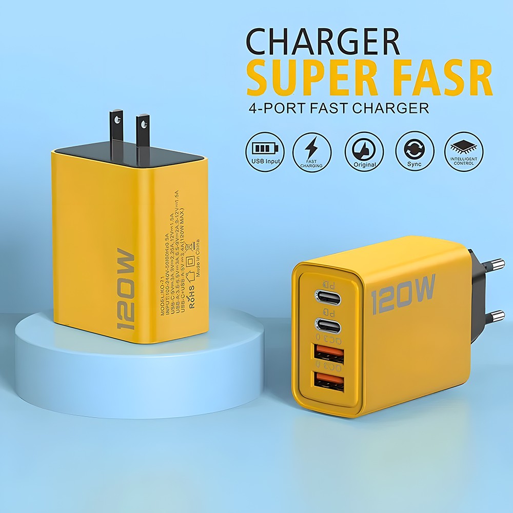 4-Port USB-C PD Quick Charger  Fast Charging Adapter with Quick Charge 3.0 for iPhone, Samsung, Xiaomi, Huawei
