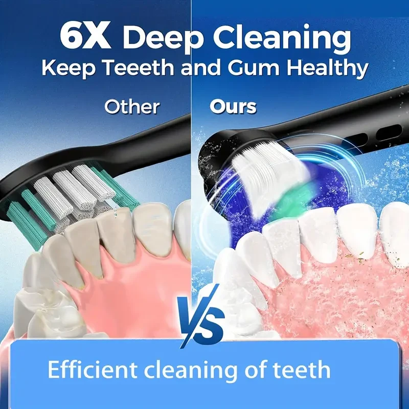 Rechargeable Electric Toothbrush with 4 Replaceable Heads, 5 Modes, Round Head, 360 Rotation