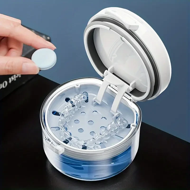 Portable Invisalign & Denture Storage Case Orthodontic Retainer Container Box with Ventilation Holes for Travel & Home Use