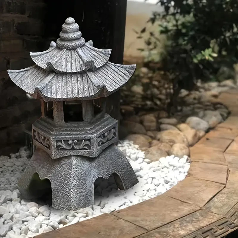 Solar-Powered Zen Pagoda Lantern Statue
