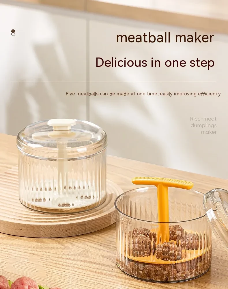 Meatball Maker Manual 5 Balls Meatball Maker Tool, Kitchen Extruded Translucent Meatball Making Tool for Dumplings Pastries