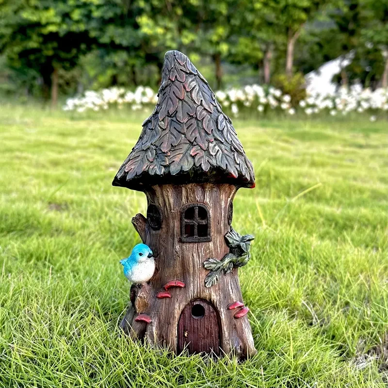 XXOASIS Solar Powered Resin Bird Treehouse Statue Light