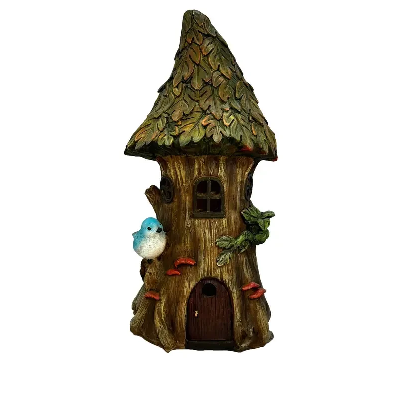 XXOASIS Solar Powered Resin Bird Treehouse Statue Light