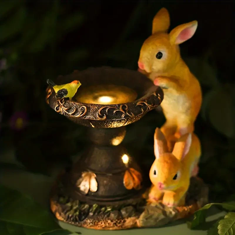 1pc, Outdoor Solar Light, Creative Double Rabbit Drinking Decoration