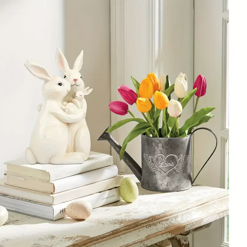 Charming Bunny & Flowers Garden Statue