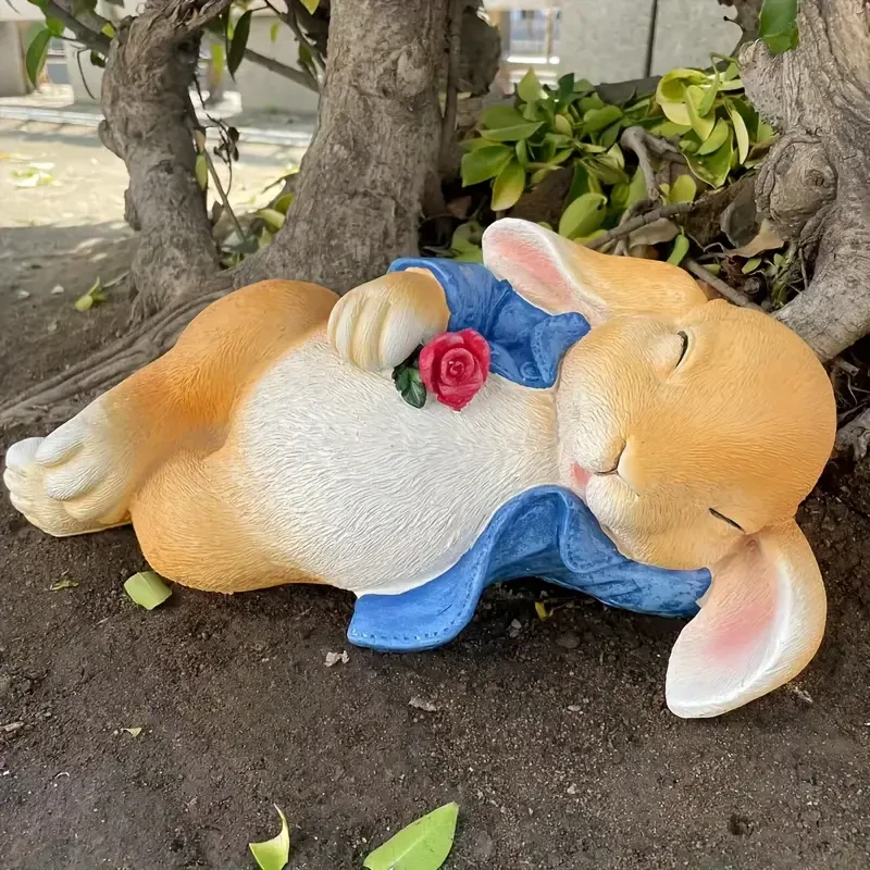 1pc Cute Sleeping Bunny Garden Statue, Resin Animal Sculpture