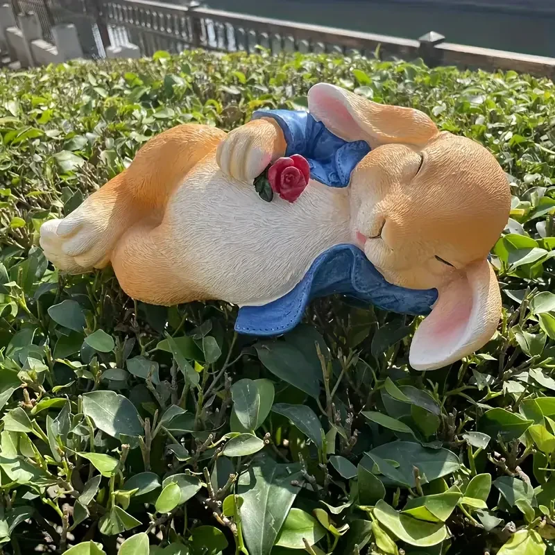 1pc Cute Sleeping Bunny Garden Statue, Resin Animal Sculpture