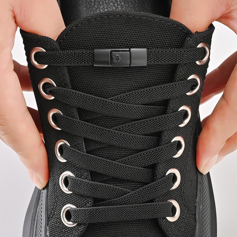 8mm No-Tie Elastic Shoe Laces with Press Lock Widened Flat Shoelaces