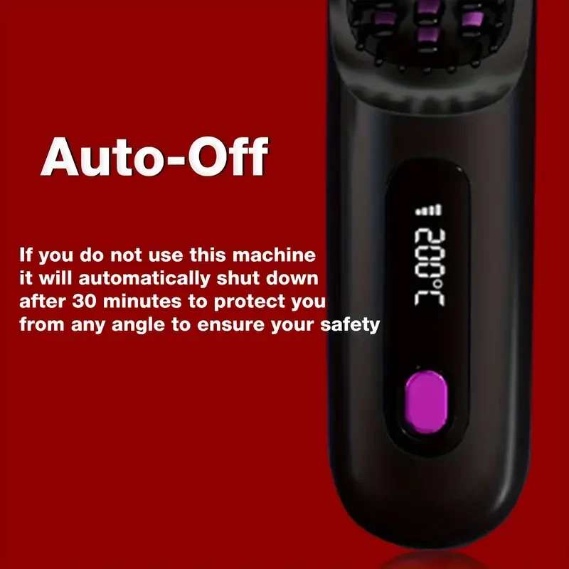 Cordless Hair Straightener Brush - Portable, Rechargeable, Fast Heating with 3 Temp Settings, Anti-Scald, 20Mins Auto-Off, Long Battery Life, and USB Charging for Travel