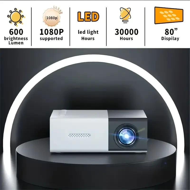 Mini Projector Portable AU PlugOutdoor Movie Projector Compatible With USB AV TV Box, Laptop, Android/IOS, And Memory SD Card - Enhance Your Movie TV And Gaming Experience For Office School Meeting