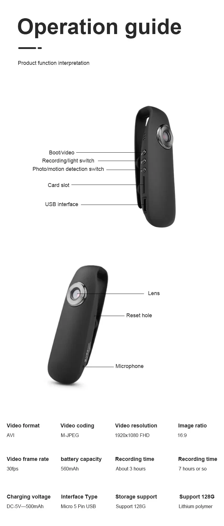 Portable Mini Video Camera One-click Recording