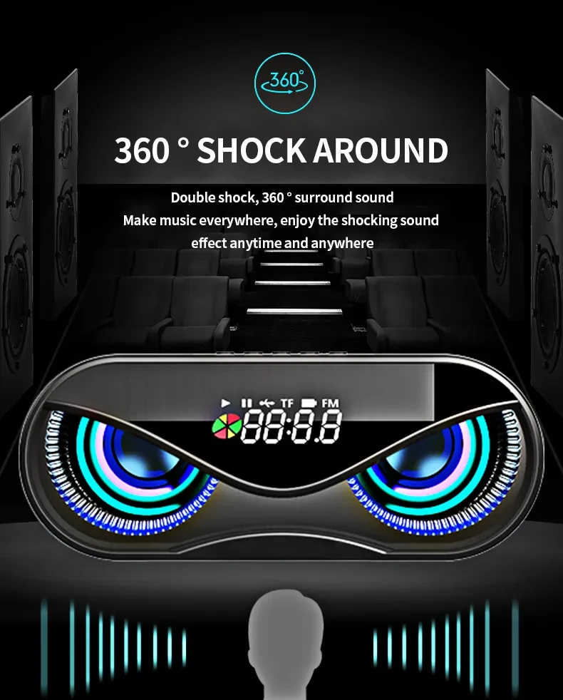 Colorful lights, dual speakers, digital buttons,