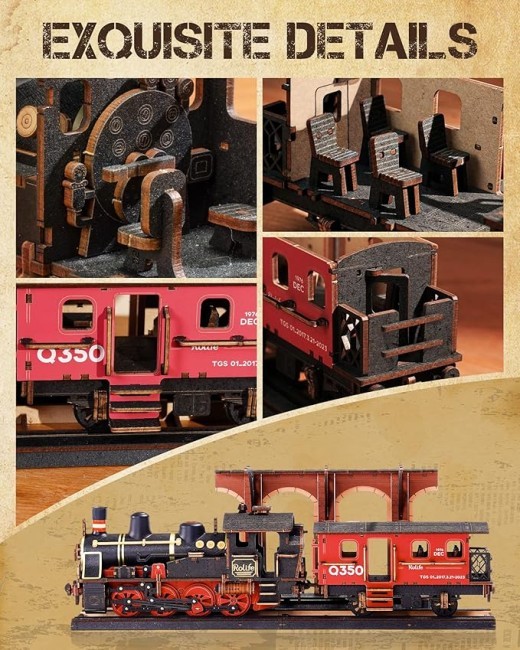 ROBOTIME Steam Journey Model Kits 3D Wooden Puzzles Home Decor Craft Gifts For Adults Men Boys Girls TGS01