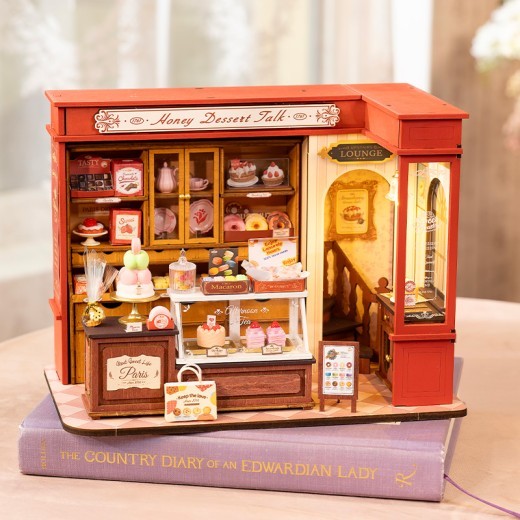 ROBOTIME DIY Miniature Dollhouse Kits Honey Dessert Talk Wooden Dollhouse Model
