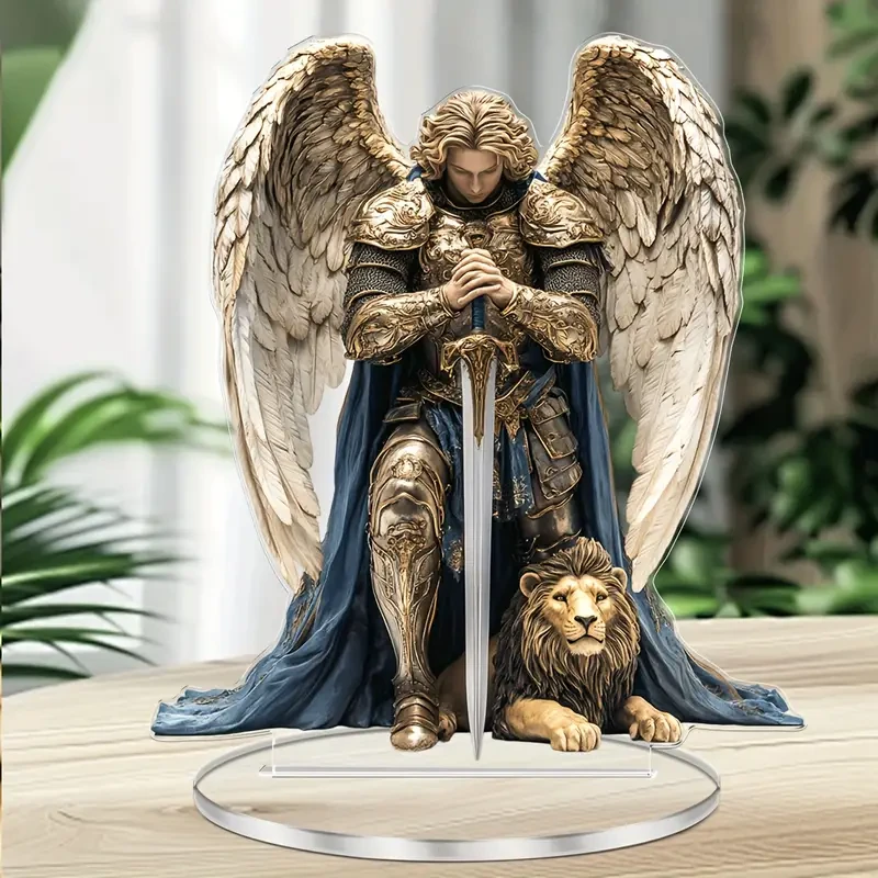 Elegant Archangel Michael Acrylic Desk Decor (16.0cm x 18.03cm)