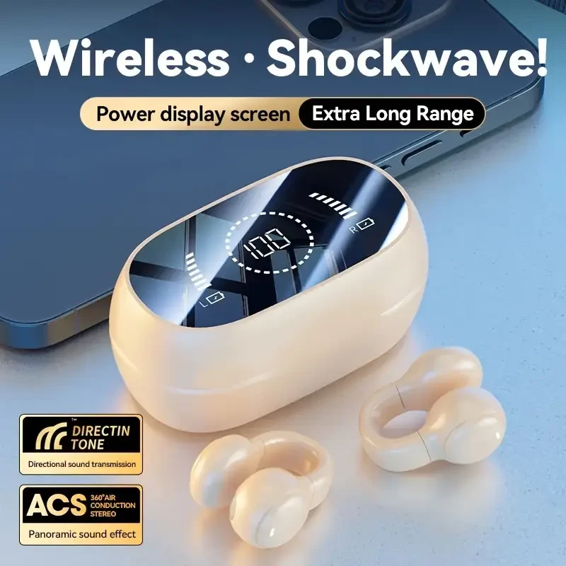 Wireless Headphones, Hanging Ear Sports Headphones, High Sound Quality, Fingerprint Touch Large Screen LED Display Charging Box, Targeted Sound Transmission, Perfectly Lightweight and Portable, Sports, Fast Pairing Black, White, Skin Color
