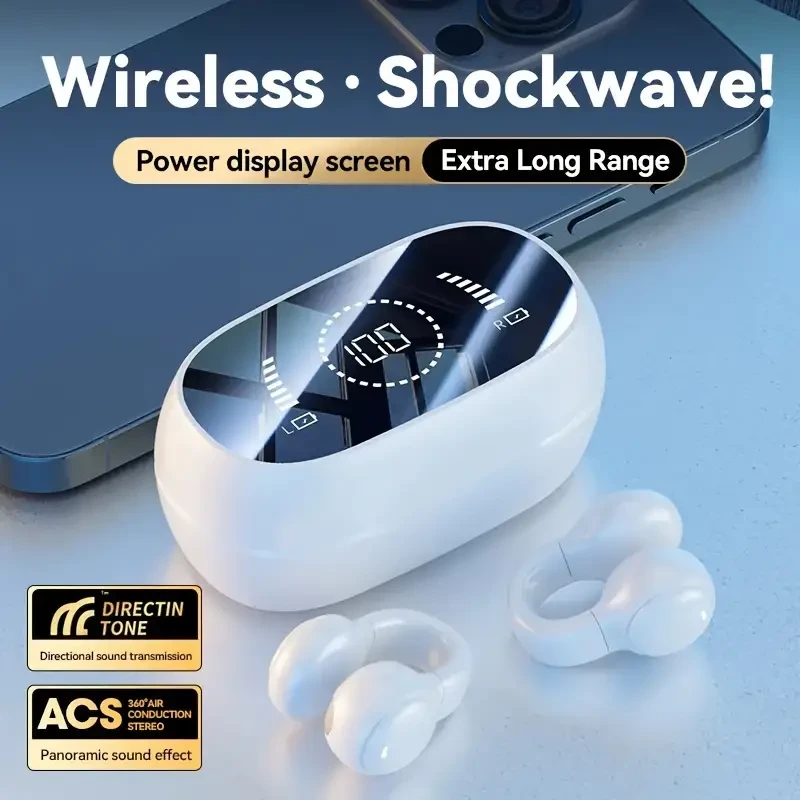 Wireless Headphones, Hanging Ear Sports Headphones, High Sound Quality, Fingerprint Touch Large Screen LED Display Charging Box, Targeted Sound Transmission, Perfectly Lightweight and Portable, Sports, Fast Pairing Black, White, Skin Color