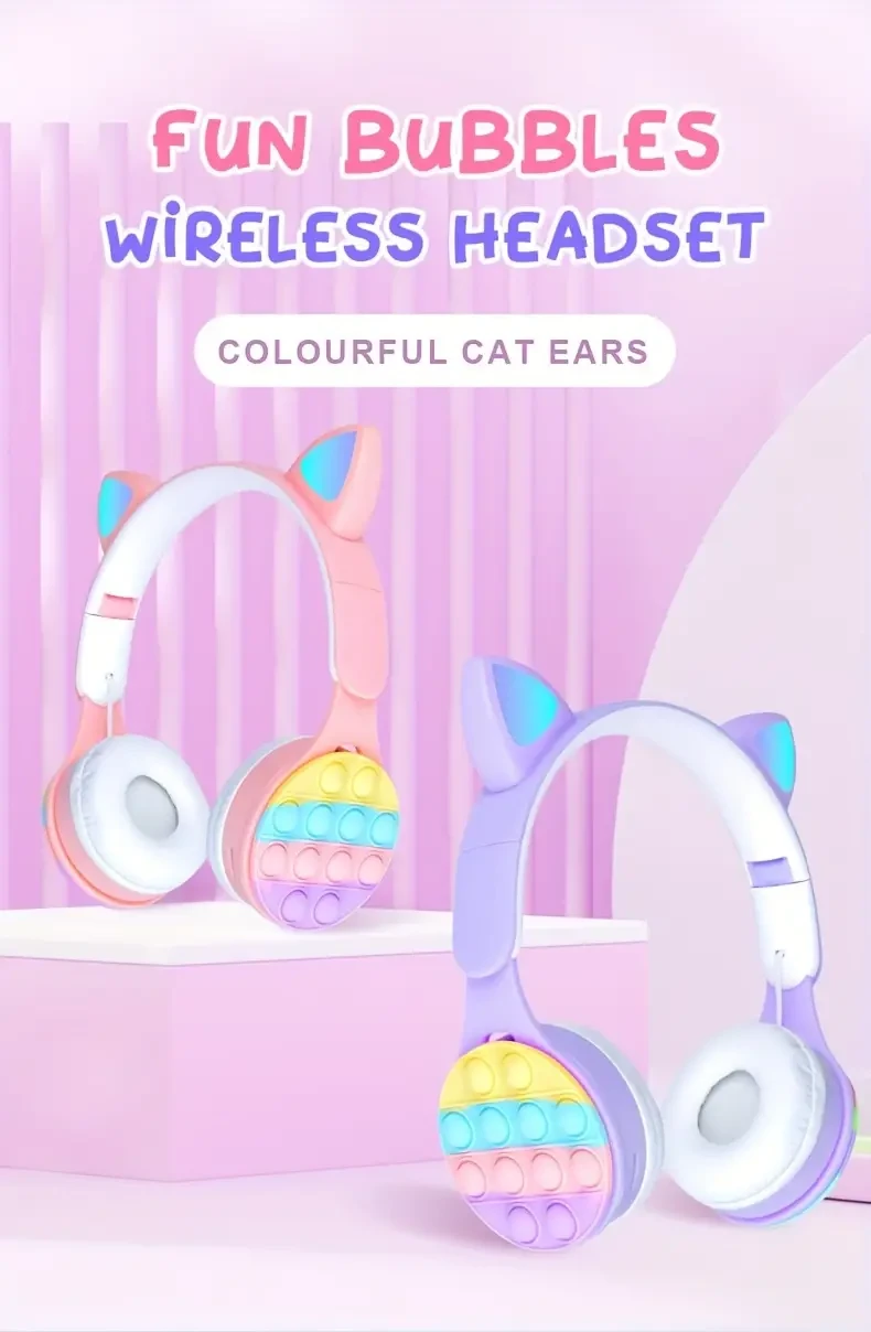 Anime Inspired On-Ear Wireless Headphones with Bubble Design, High-Clarity Call, Heavy Bass, Volume Control, Non-Waterproof Plastic Build, Wireless Connectivity with Push-Button, Compatible with Tablets for Gaming, Adult Age Range, Closed-Back Earcups, Co