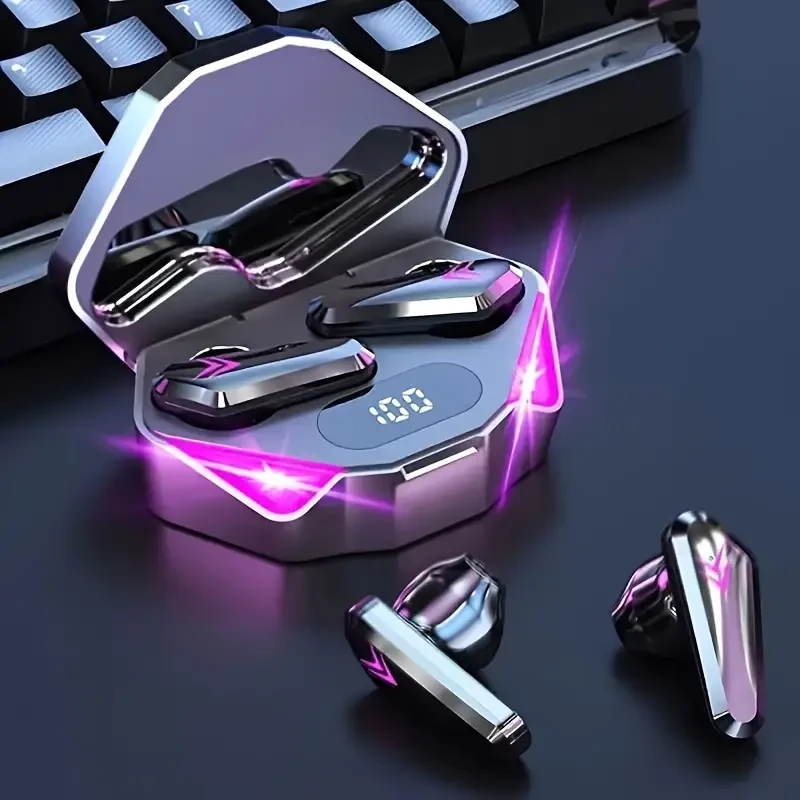1 Pair TWS Wireless Earbuds, Stereo In-Ear Headphones with LED Display, Touch Control Mic, Smart Hall Switch, Rechargeable Battery, Compatible with Phones, for Sports and Gaming