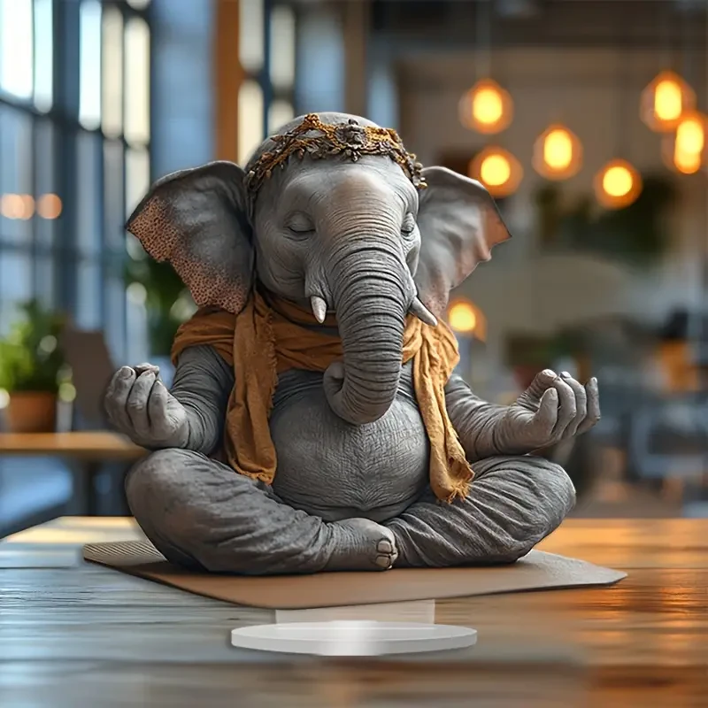 1pc, Elephant Meditation Statue, 10x8 Acrylic Desktop Display Stand, Bohemian Style, Multi-Purpose Home & Office Decor, Perfect Christmas Gift, No Text, for Living Room, Kitchen, Porch Decor
