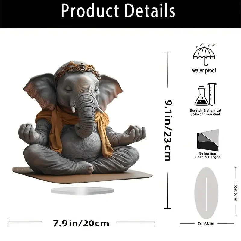 1pc, Elephant Meditation Statue, 10x8 Acrylic Desktop Display Stand, Bohemian Style, Multi-Purpose Home & Office Decor, Perfect Christmas Gift, No Text, for Living Room, Kitchen, Porch Decor