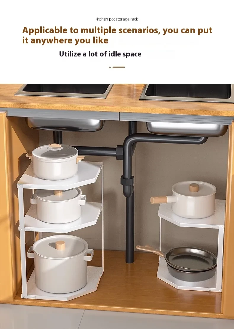 Kitchen Fan-shaped Pot Rack Corner Seasoning Storage