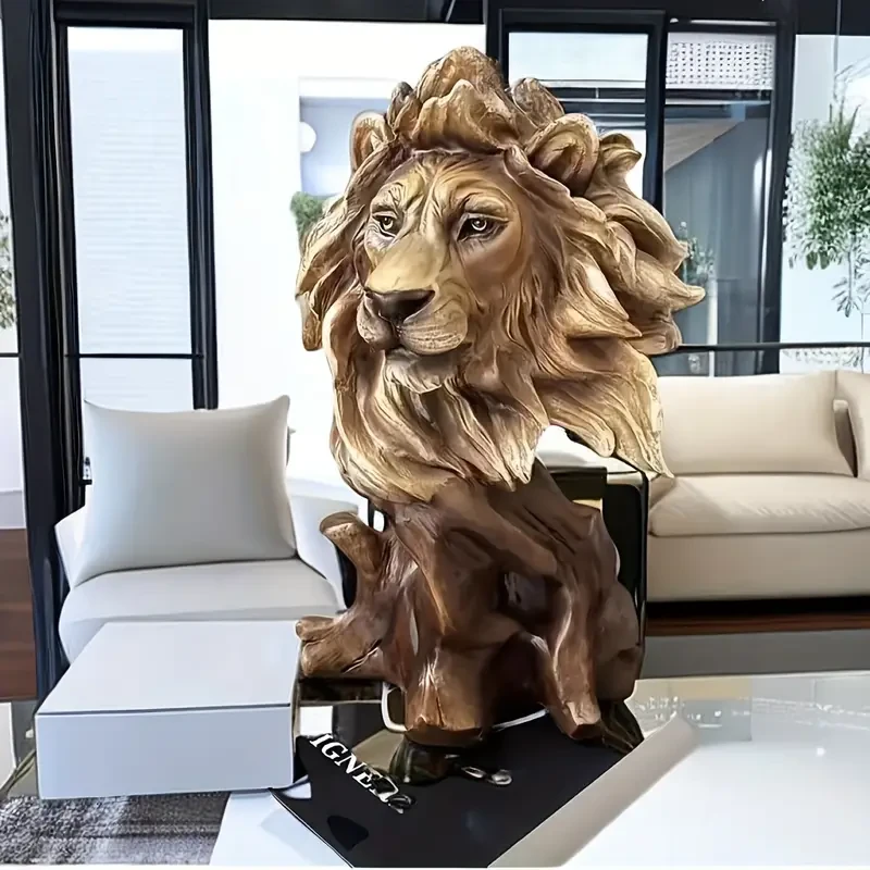 1pc Majestic Resin Lion Head Statue - Artwork for Luxury Living Rooms