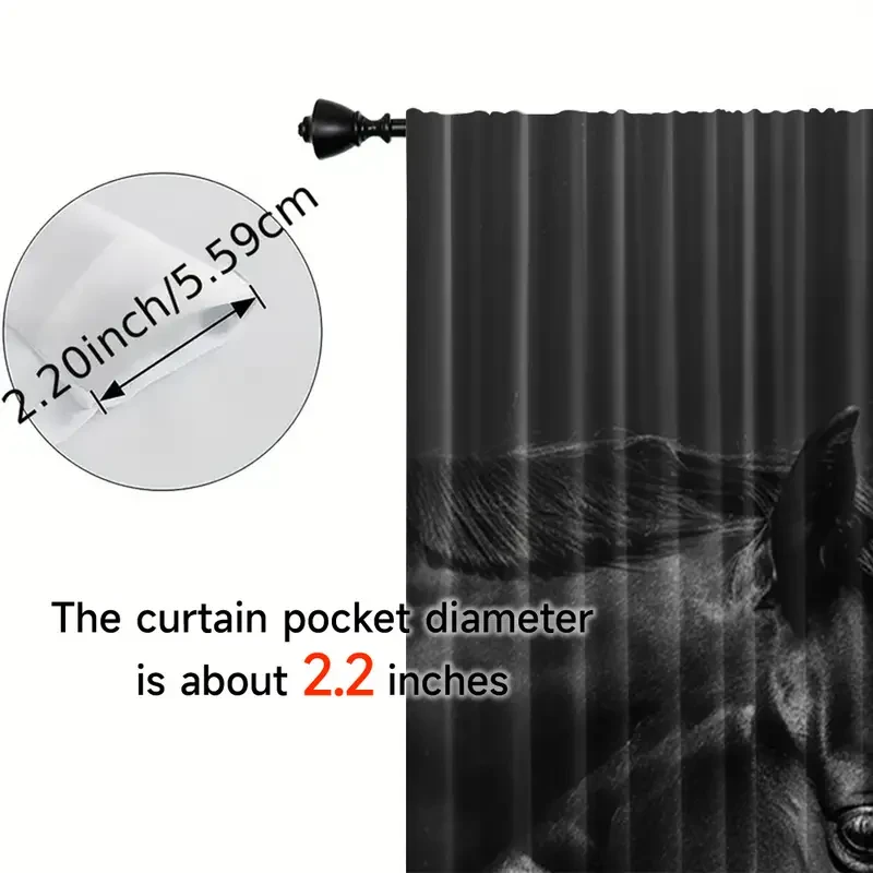 2pcs Set 3D Horse Print Curtains - Rod Pocket, Semi-Sheer Window