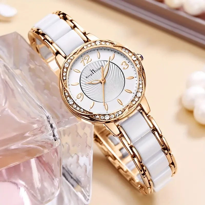 Ladies Ceramic Rose Gold Elegant Watch