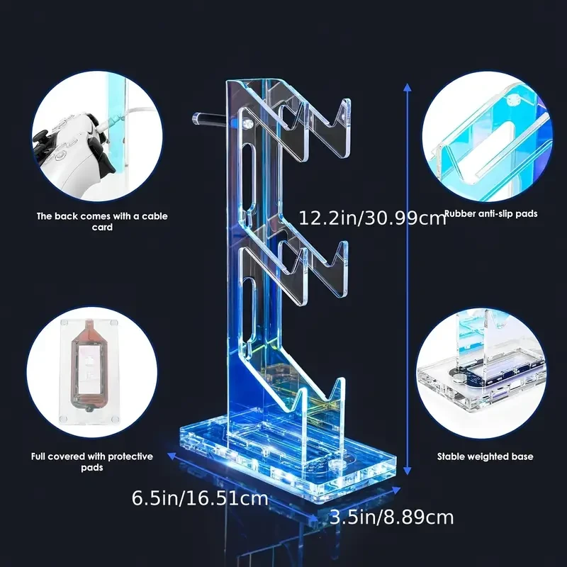 Illuminated Acrylic Game Controller Stand - 2/3 Tier, Design for PS4, PS5, Xbox ONE, Switch - Desk Organizer with Clamp Mount