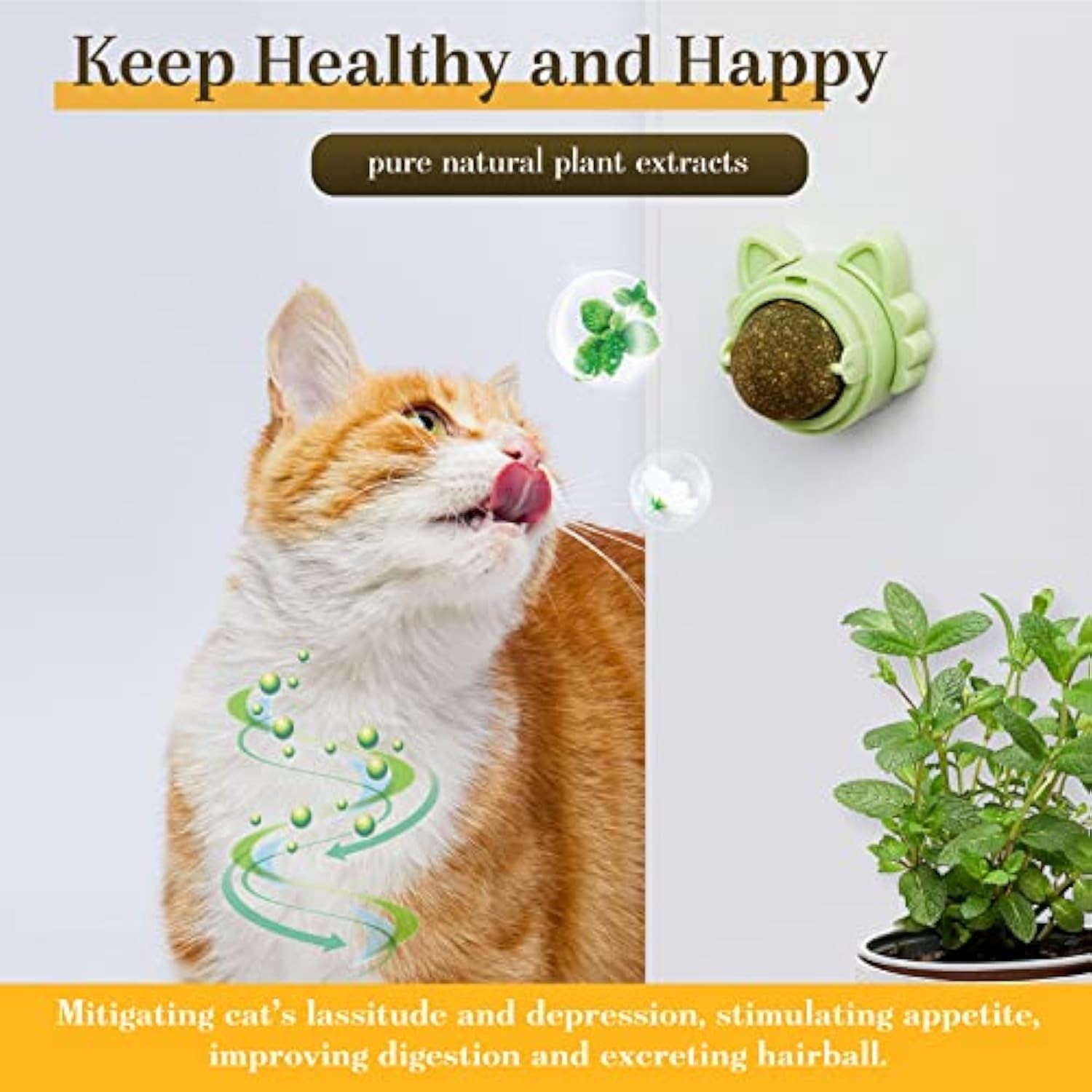 Catnip Wall Ball Piece Cat Toys Edible Cat Licking Toy Cat Chew Toy Teeth Cleaning Cat Bite Toy Rotatable Indoor Cat Toy Cat Wall Decoration