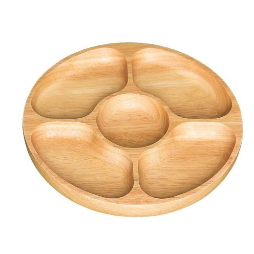 Creative And Personalized Round Compartment Tray Solid Wood Dried Fruit Platter Snacks Nuts Snacks Refreshments, Wooden Plates