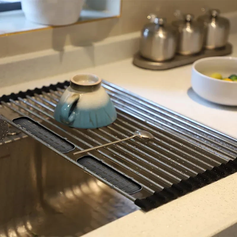 Stainless Steel Telescopic Folding Drain Rack For Kitchen Dishes