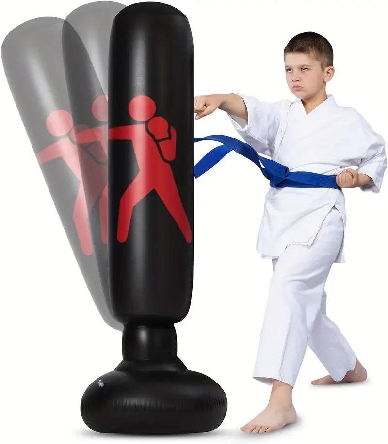 Kids Inflatable Punching Bag with Stand, 63-Inch Freestanding Martial Arts Training Equipment, Durable Polyethylene Material, Ideal Gift for Boys and Girls