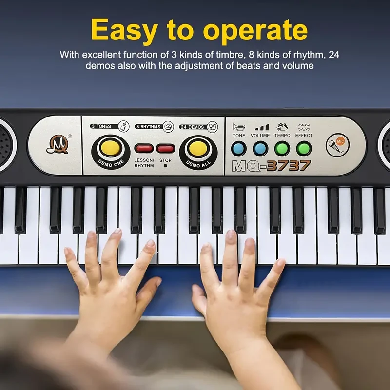 37-Key Youngsters' Electronic Piano Keyboard Toy with Microphone - Perfect Educational Musical Gift for Christmas & Thanksgiving, Black
