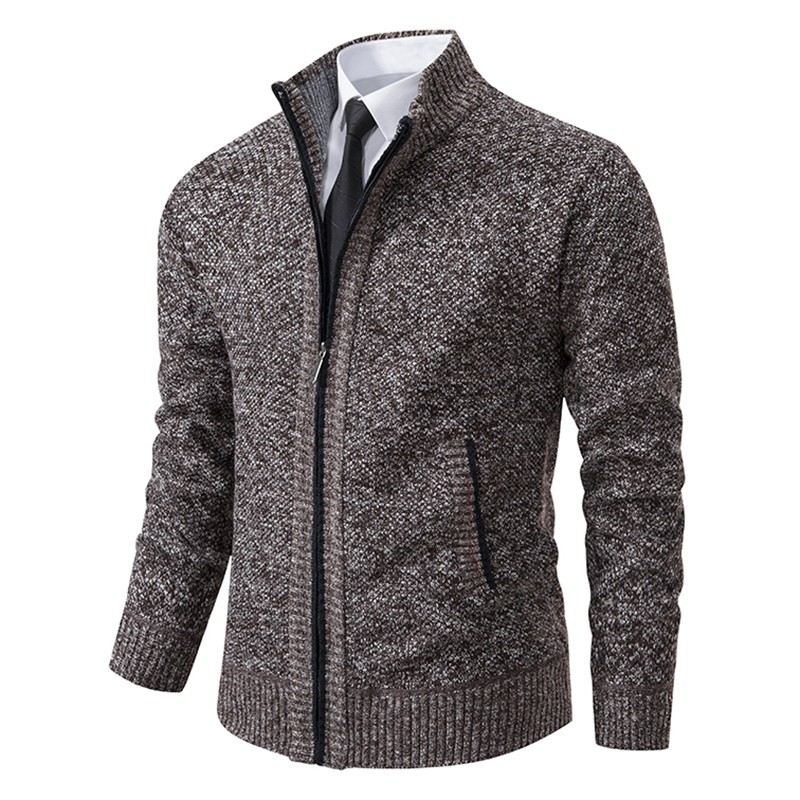 Men's Solid Color Stand Collar Fleece Sports Coat