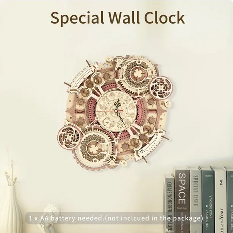 Robotime ROKR Zodiac Wall Clock 3D Wooden Puzzle Model Assembly Toys Gifts for Children Kids Teens LC601 Support Dropshipping
