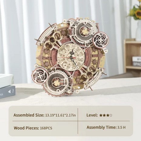 Robotime ROKR Zodiac Wall Clock 3D Wooden Puzzle Model Assembly Toys Gifts for Children Kids Teens LC601 Support Dropshipping