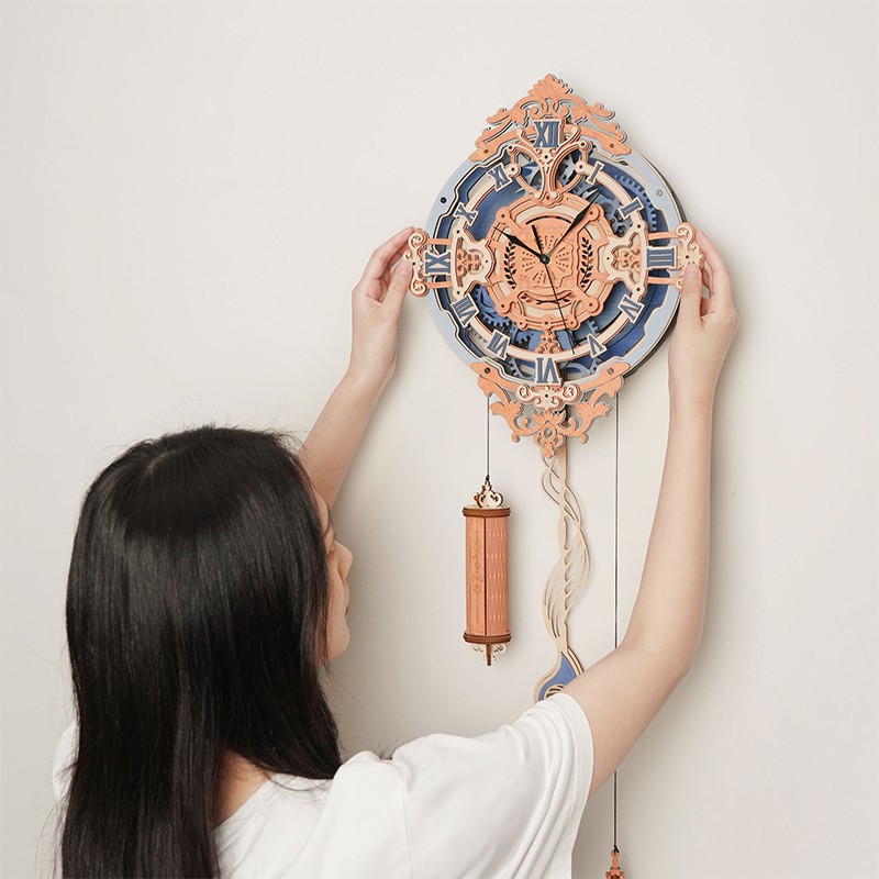 Robotime LC701 Time Art Romantic Notes Wall Clock EU Style Mechanical Design Building Model Set 3D Wooden Puzzle For Kids Adults