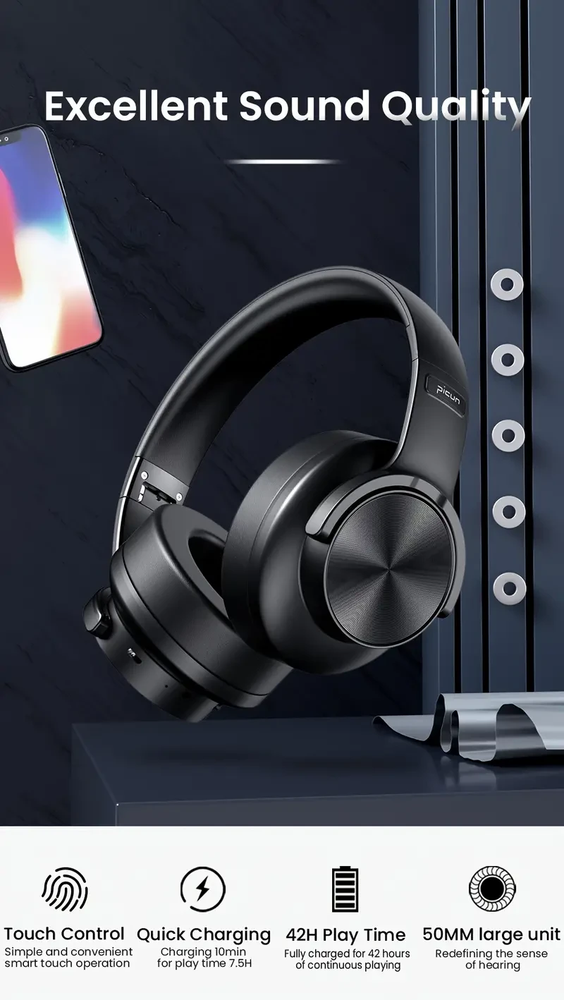 Picun B8 Wireless Headsphone, Head-mounted Wireless Headphone, Foldable, With Card Slot, MP3, Online Course, Game And Music Headset, 50mm Large Dynamic Speaker