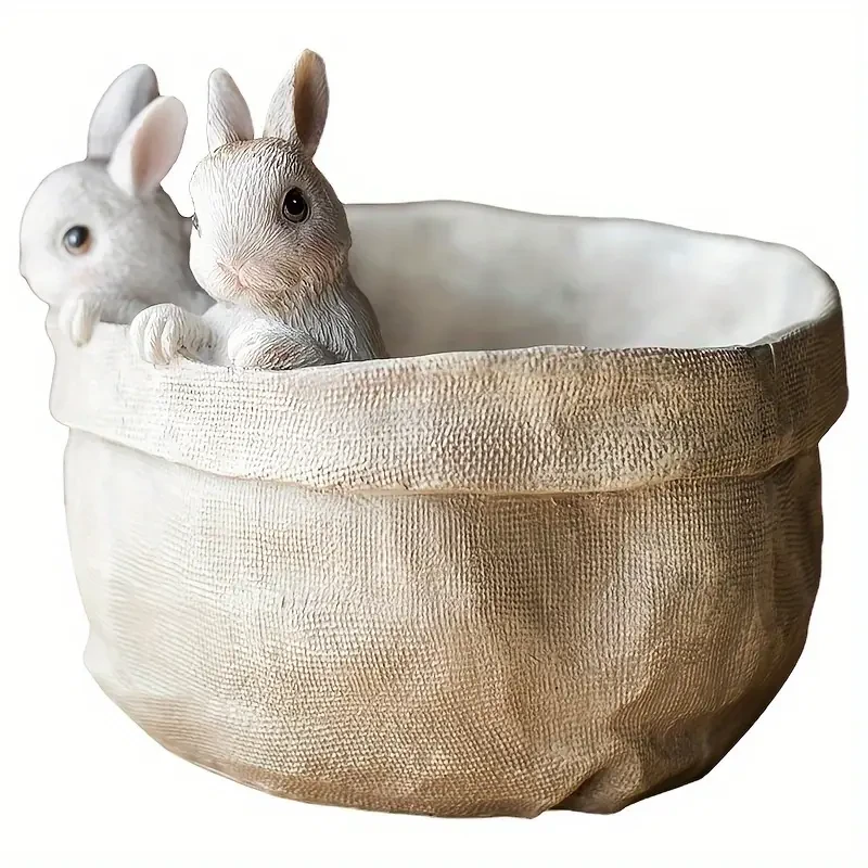 1pc Resin Rabbit Flower Pot, 3D Garden & Balcony Decor